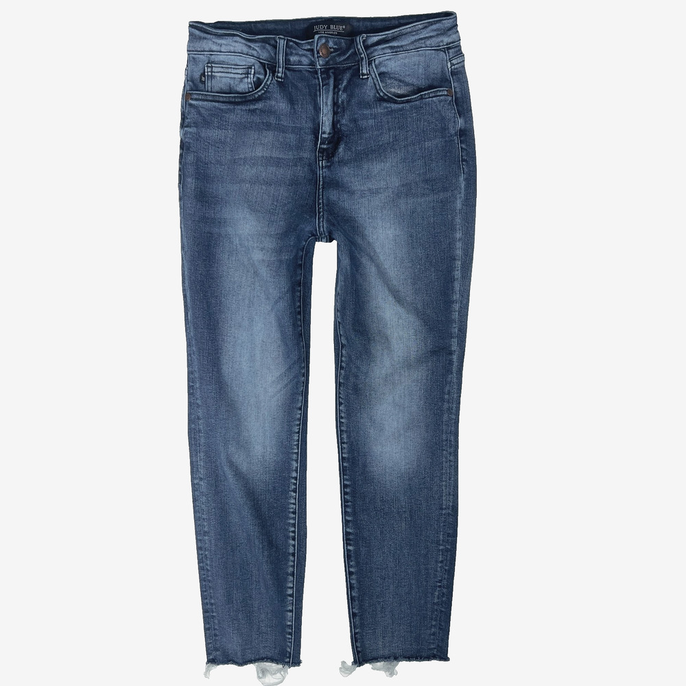 Judy Blue JB88191 Jeans 7 28 High Waist Raw Hem Relaxed Fit Straight 90s Stretch